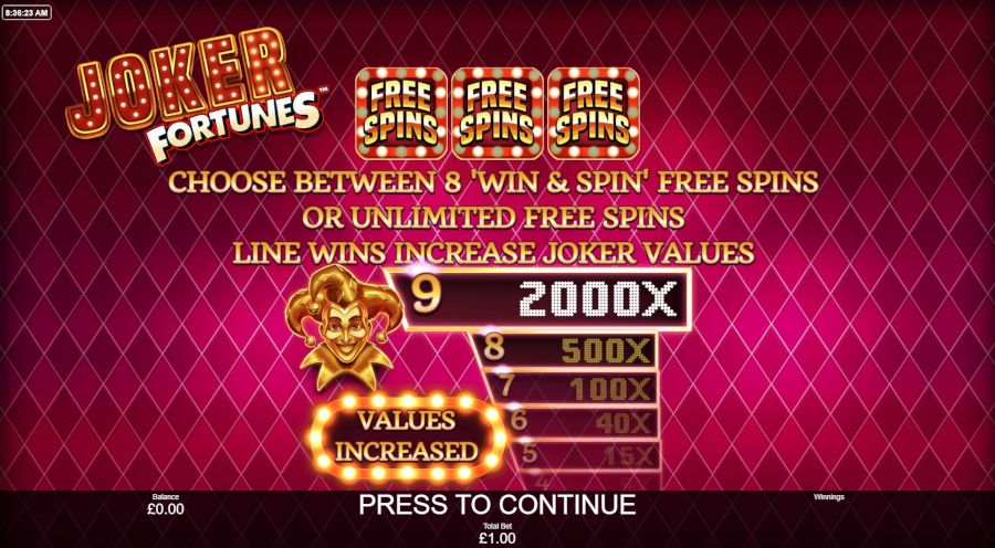 Joker Fortunes Free Spins - foxybingo